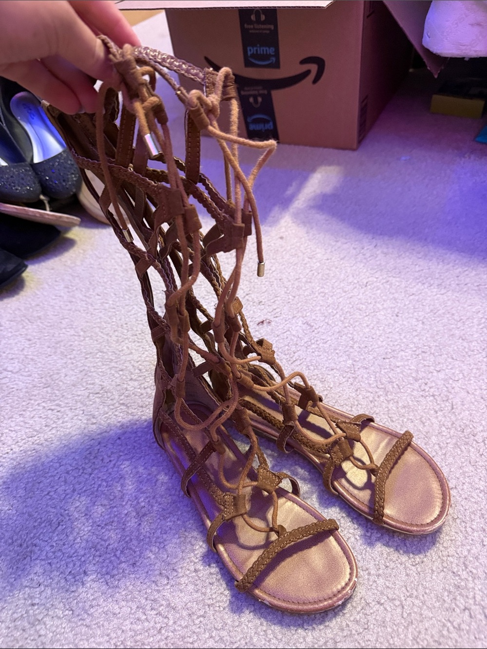 Justice Tan Lace-Up Gladiator Sandals